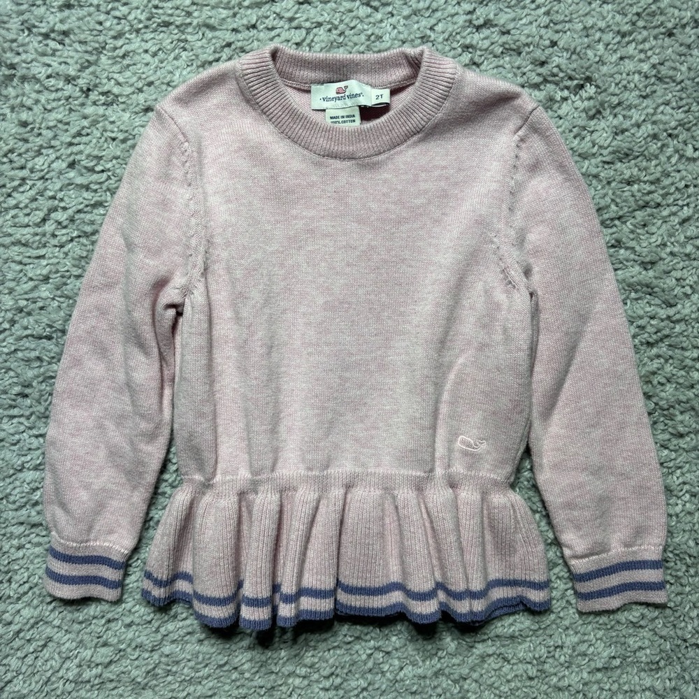 Vineyard Vines Sweater Girls 2T Crewneck Peplum Style Cotton Classic Party Prep